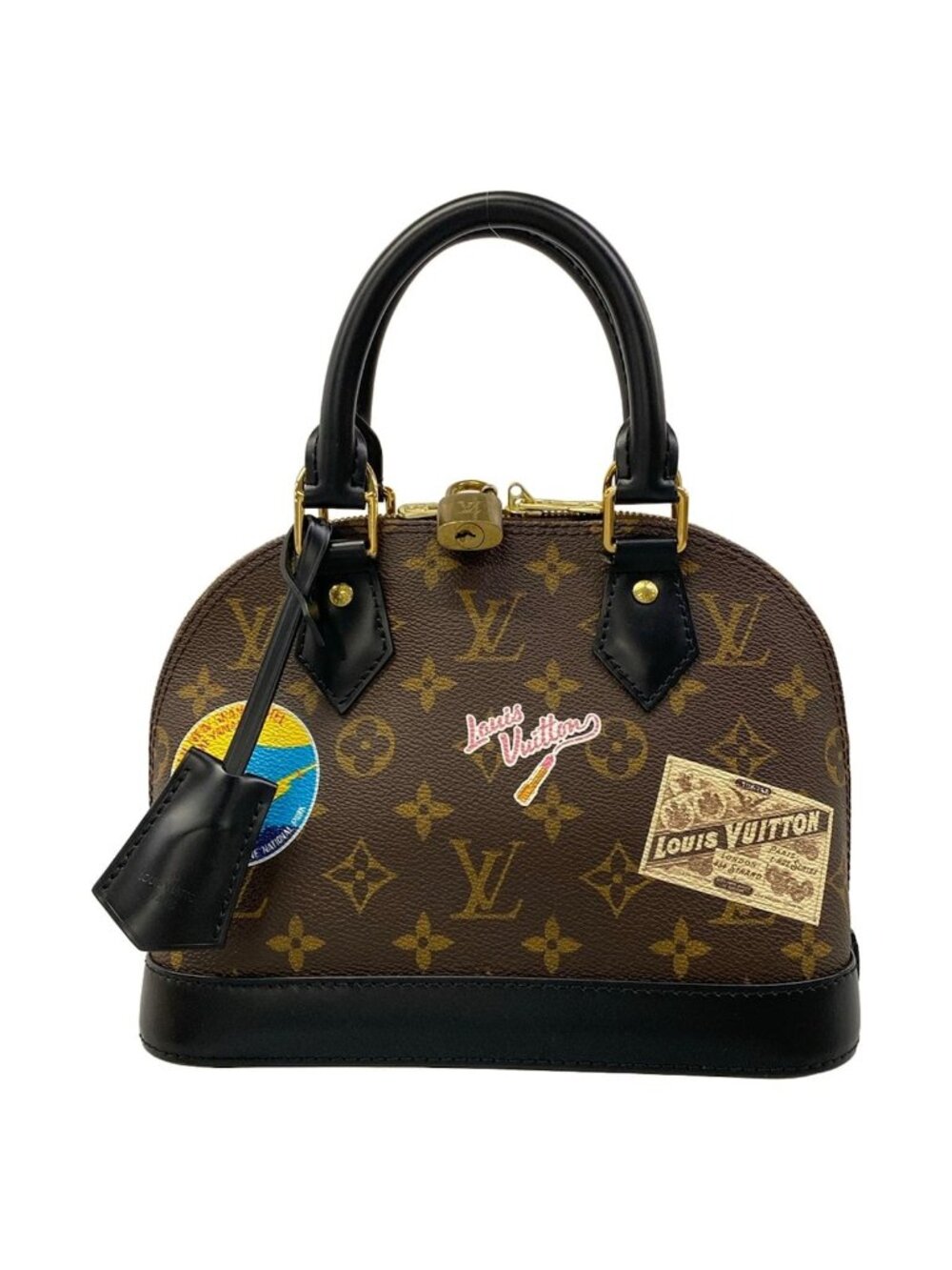 Louis Vuitton Handbag Monogram Alma BB Canvas Black My LV World Tour Leather